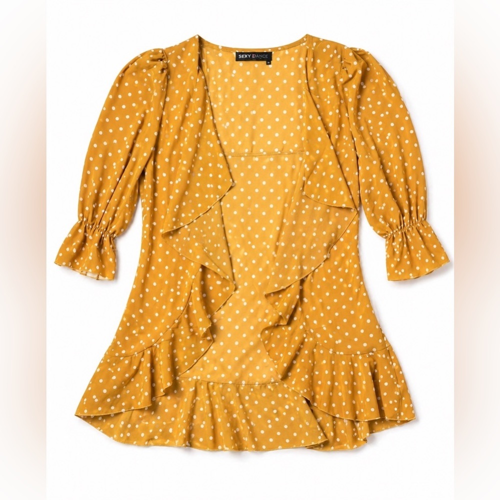 Boho Mustard Polka Dot Ruffle Midi Dress